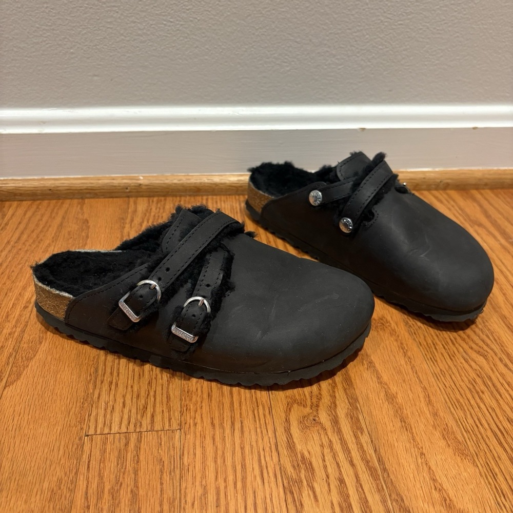Birkenstock Blair Shearling Black‎ Oiled Leather Clogs Shoes EU 37 / US 6
